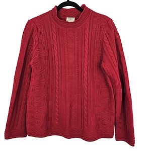 LL Bean Women's Red Cotton Cable Knit Sweater Small Regular‎
